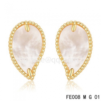 Imitation Van Cleef & Arpels Sweet Alhambra Leaf Yellow Earrings,White Mother-Of-Pearl